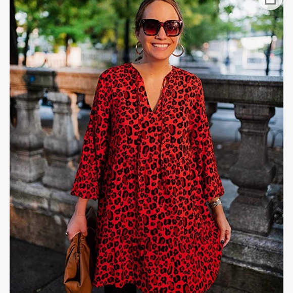 Fiery Orange Leopard Print tunic dress - Picture 1 of 2